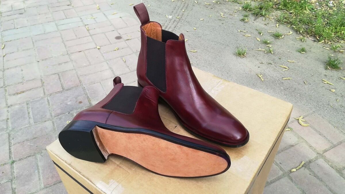 Handmade Men's burgundy color Leather Chelsea Boots ,Men Ankle