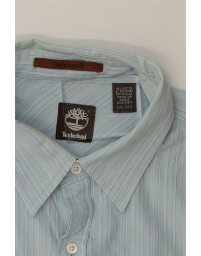 TIMBERLAND Mens Short Sleeve Shirt 2XL Blue Striped Cotton DP00 - Picture 3 of 3