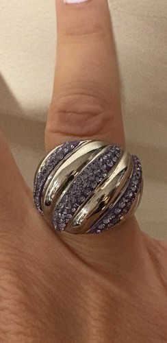 Silber & Lila Jakobsmuschel Kuppel Ring Edelstahl Größe 7 JCM Glitzer Schimmer - Bild 2 von 18