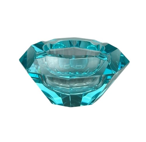 Moser Style Gem Ashtray Glows AS IS Blue Turquoise Glass Geometric Multifaceted - Picture 4 of 23