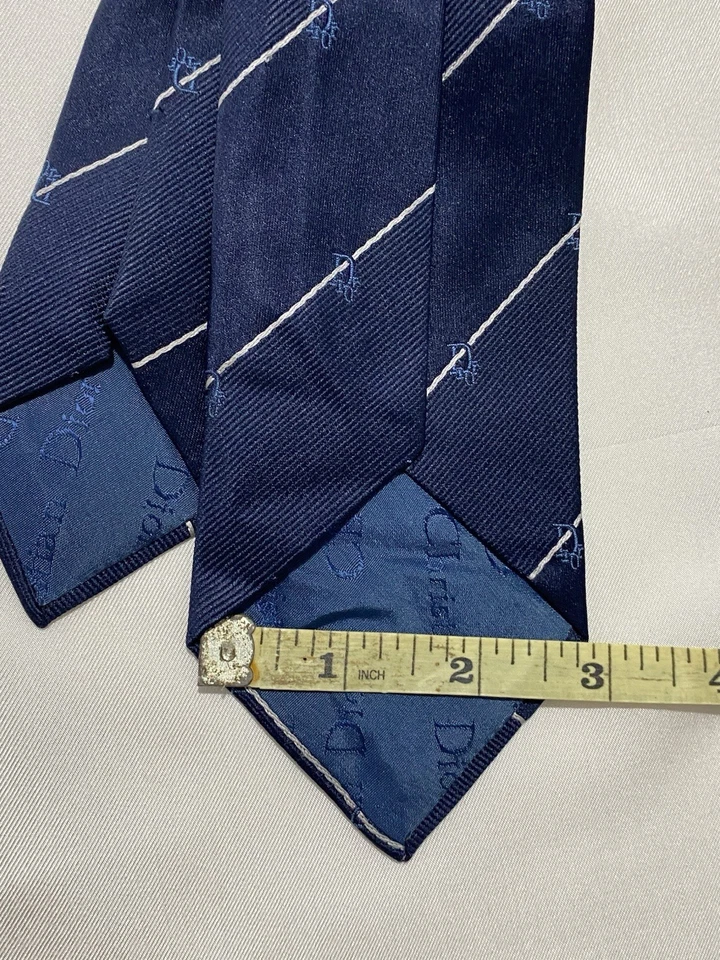 Christian Dior Monsieur Made In France Blue Silk Men’s Tie Logo Print - Image 4 of 4
