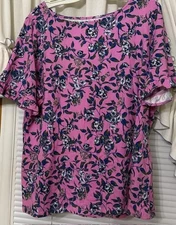 #2090 Denim & Co. Favorite Jersey Boat Neck Short Sleeve Top w/ Ruffle Trim 1X