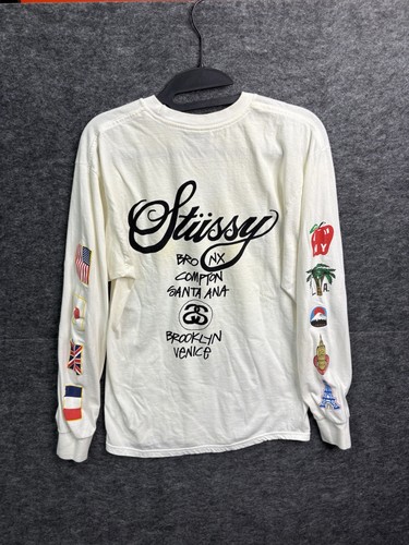 STUSSY New York Los Angeles Tokyo London Paris Long Sleeve Medium White - Picture 5 of 15