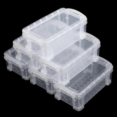 6 Pcs Mini Plastic Boxes, 5'' x 3'' x 1.8'' Small Clear Storage Containers with