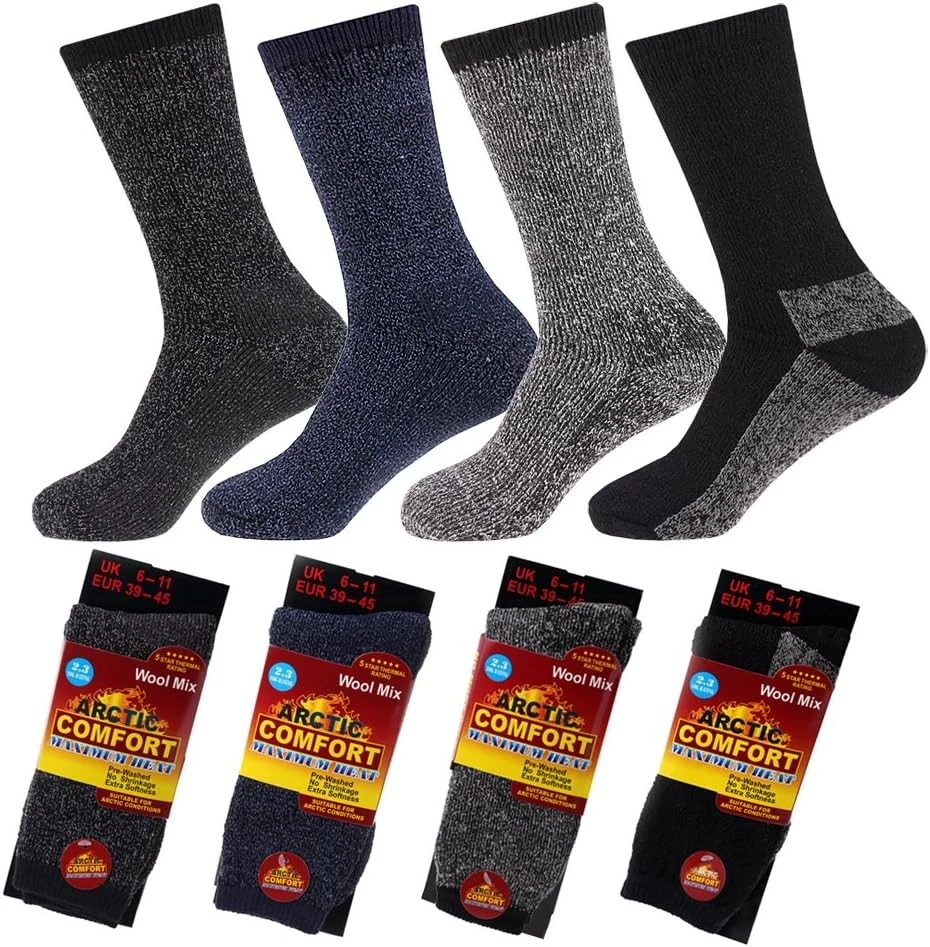 NEW 4 pairs Mens Arctic Comfort Thick Thermal Wool Socks High Tog Rating,...
