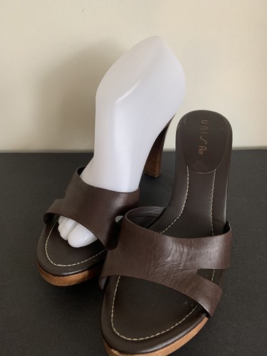 Zuecos para mujer Y2K cuero madera cuña plataforma punta abierta talla 9 EU 40 UNISA - Imagen 6 de 8