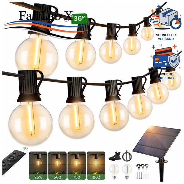 LED Solar Lichterkette AußEn 36M 50+2 G40 GlüHbirnen IP65 Wetterfest-image