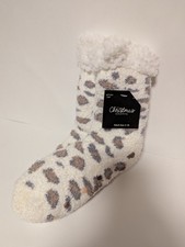 Women's Sherpa Fleece Lined Non Skid Slipper Socks Animal Print Size 5-10
