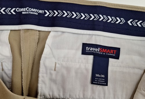 Pantaloni Roundtree & Yorke Travel Smart Khaki Tan 38x36 pieghettati classici nuovi con etichette - Foto 5 di 8