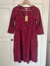 Fat Face Cherry Red, knee-length, floral skater jersey wrap dress sz 10