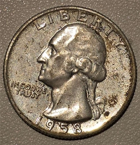 *HIGH GRADE* 1958-P Washington Quarter 90% Silver Philadelphia *ALBUM TONING*