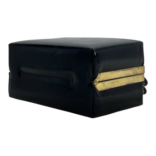 Vintage 50s 60s Leather Box Bag Mini Structured Satchel Clutch Handbag Hard Body - Picture 17 of 19