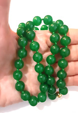 Green Jade Bead Necklace 10mm 18 inch Knotted