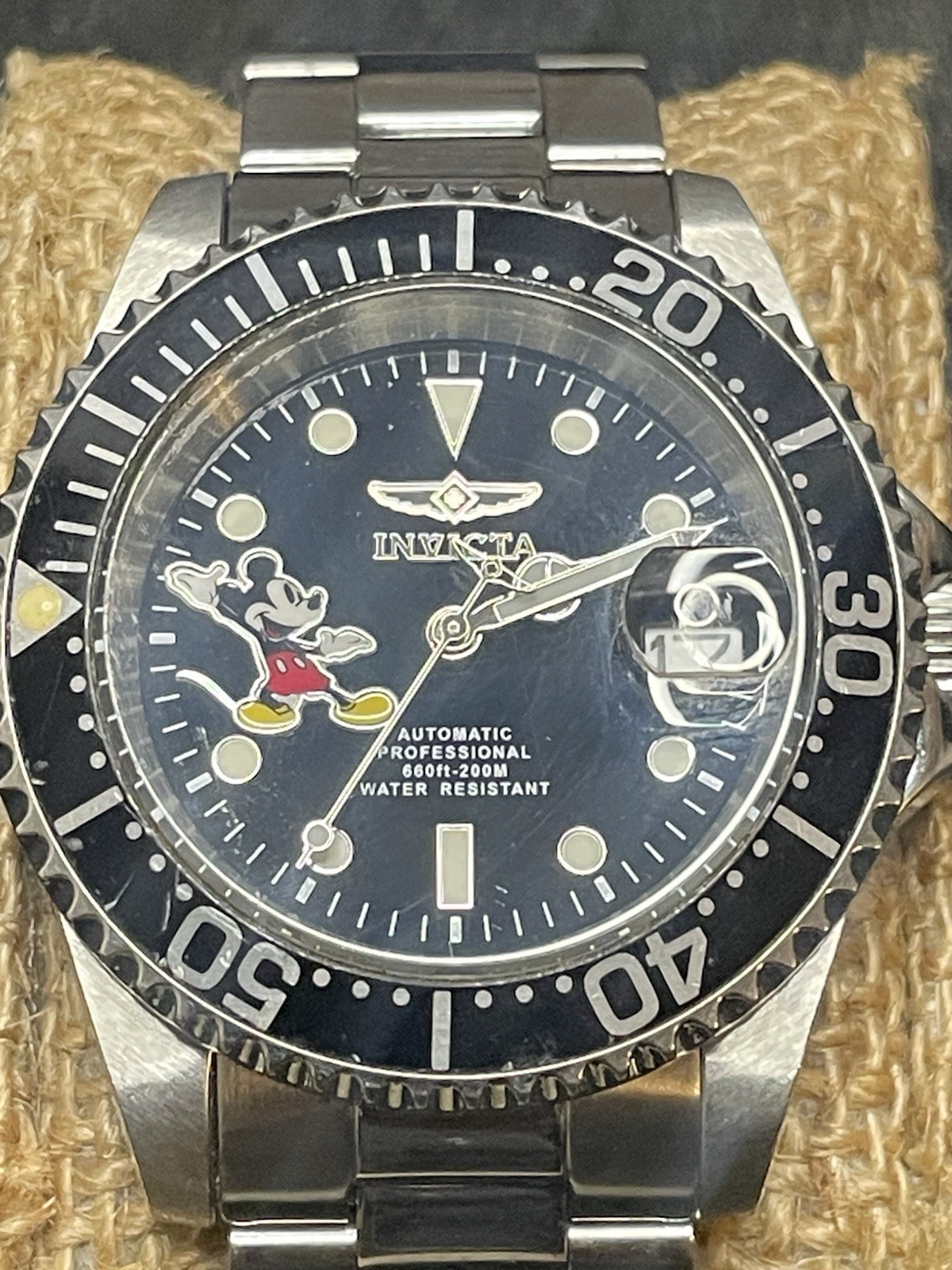 Disney Invicta Collection Invicta Disney Mickey Mouse Auto Diver 200m 40mm Black Dial SS Date | eBay