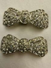Vintage - Beautiful Bow Shaped And Rhinestone Shoe Or Dress Clips Matching Pair