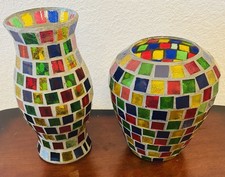 2 Stained Glass Mosaic Hurricane Lamp Shade one Is 9.5" Tall And One Is 8.5 Tal