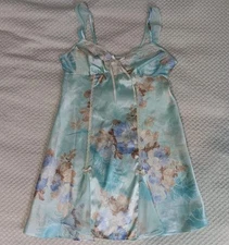 Y2K Baby Blue Fairycore Coquette Slip Dress With Bows Lace Trim And A Slit SZ S