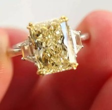 2Ct Radiant Cut Lab Created 14K White Gold Finish Yellow Citrine Engagement Ring