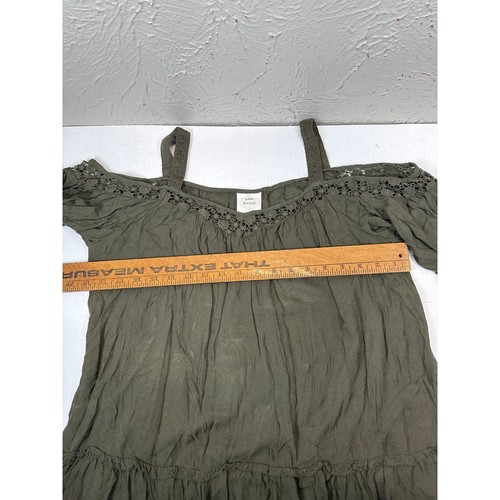 Knox Rose Womens Olive Green Prairie Boho Cold Shoulder 3/4 Sleeve Top Large - Picture 4 of 4