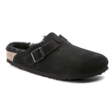 Birkenstock Boston Shearling Suede Leather Clogs Black Women  s Slippers New