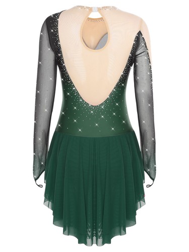 Womens Dancewear Gradient Dresses Roller Dress Competition Irregular Mesh Body - Picture 53 of 59