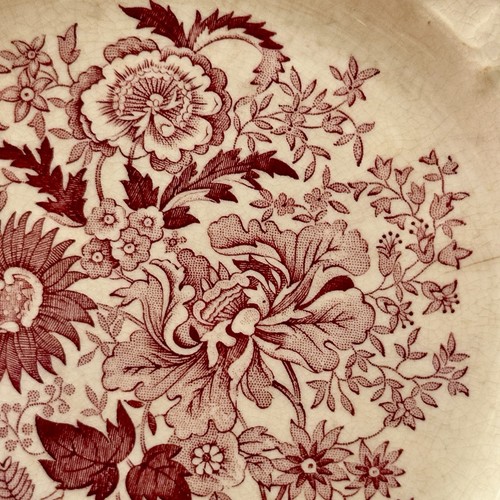 Vintage Taylor Smith Taylor Small Plate Red Flower Floral Pattern Set Of 3 - Picture 9 of 12