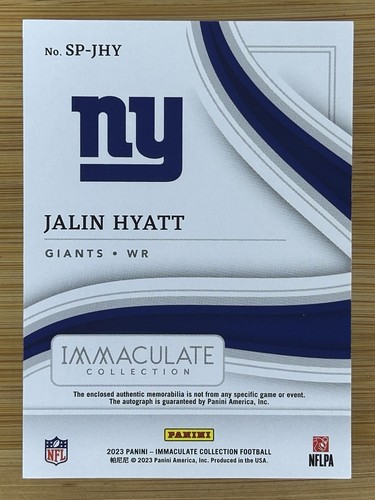 2023 Jalin Hyatt Immaculate Rookie Dual 2 Color Patch Auto RPA #/99 - Giants - Picture 2 of 2