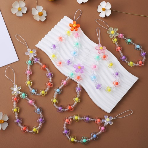 7 pièces bracelet téléphone portable sangle perles charme floral perles fleur téléphone portable - Photo 11 sur 11