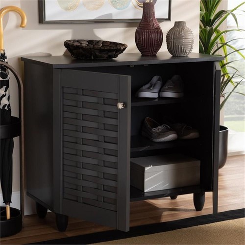 Baxton Studio Winda 2-Door Wood Entryway Shoe Cabinet in Dark Gray - Picture 6 of 9