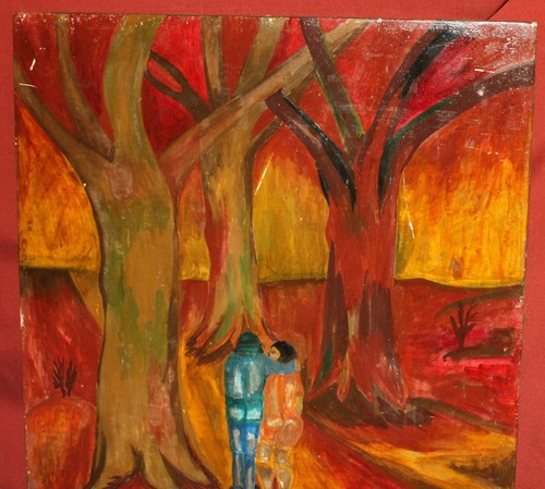 Vintage expressionist oil painting forest landscape couple portrait signed - Picture 5 of 12