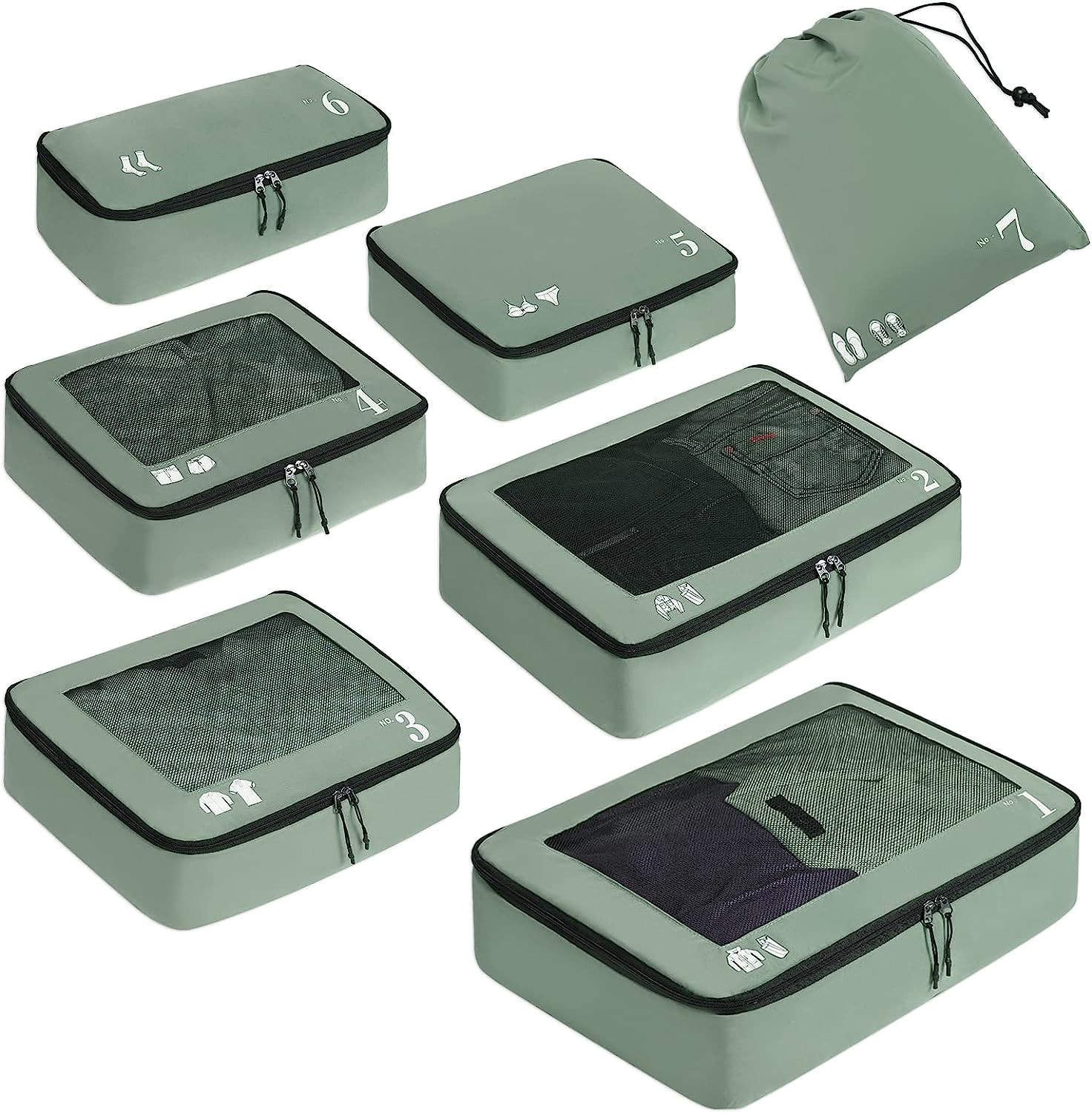 Kit Viaggio 7 Organizer Valigia in PET: Packing Cubes Salvaspazio