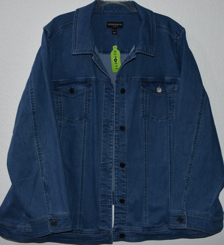 Susan Graver Jean Jacket 4X Button Front Contrast Collar Cuffs Pockets NEW w/tag