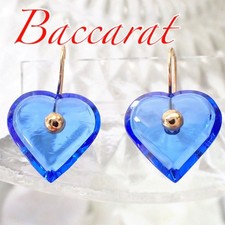 Baccarat K18YG Blue Crystal Heart Earrings Case