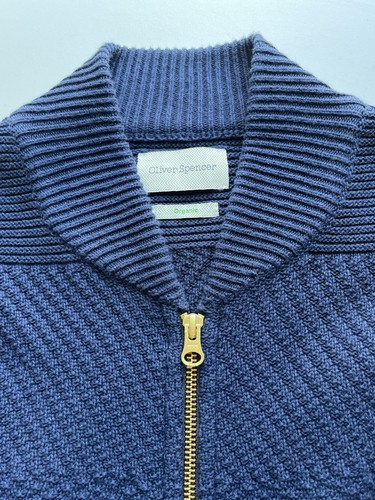 Cárdigan Oliver Spencer Jersey Para Hombre Talla M Azul Marino Cremallera Completa Algodón Orgánico Tejido - Imagen 10 de 14