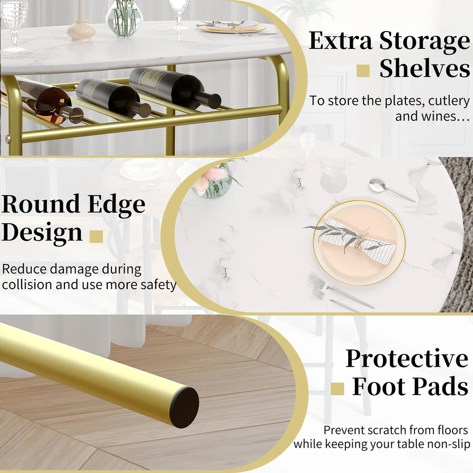 Juego de mesa de comedor de 3 piezas para rincón de desayuno de cocina, mesa ovalada de grano de madera... Foto 4 de 4