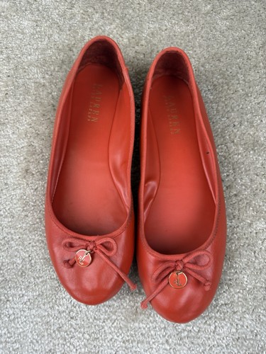 RLL Alissa Damen-Slipper Leder-Flats 8,5 M orangefarben Metalllogo Schleife