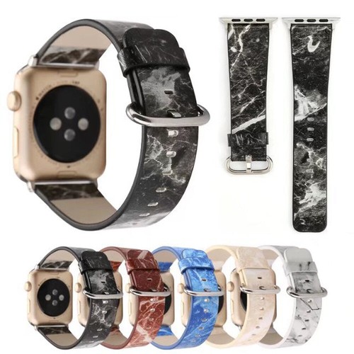 Marble Texture Leather Band Strap for Apple Watch 9 8 7 6 5 4 SE 40/44/41/45mm - Picture 1 of 30