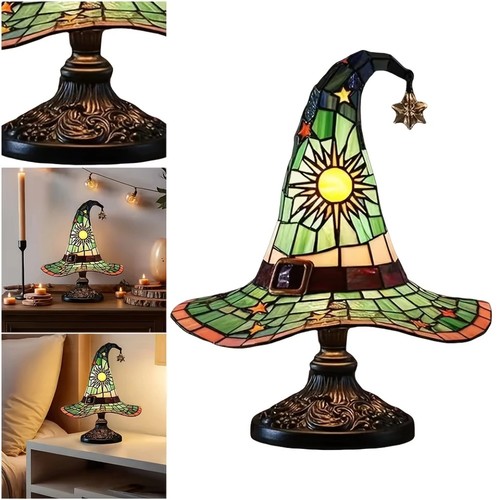 Witch Hat Lamp/Handcrafted Stained Glass/Gothic Wizard Hat/Indoor Decor/Light - Picture 10 of 15