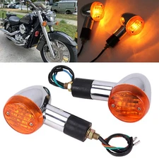 2× Chrome Amber Front Rear Turn Signal Blinker Indicator Light Motorcycle Bike