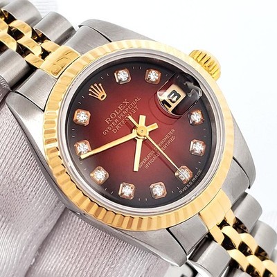 Rolex Datejust Factory Red Vignette Diamond Yellow Gold/Steel