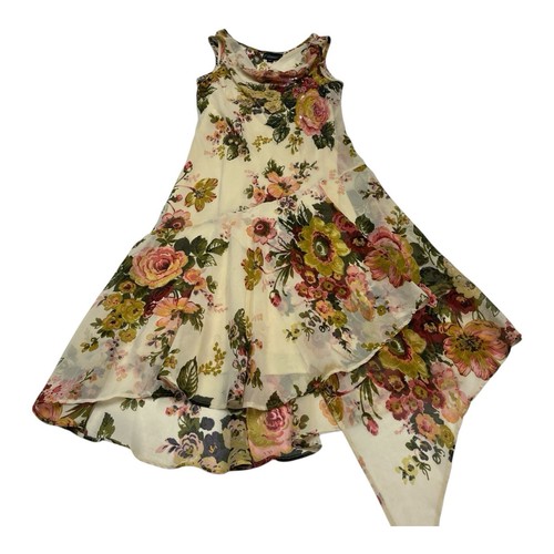 Dressbarn Dress S Floral Chiffon Layered Asymmetric Beaded Lace Fairy Y2K Prom - Picture 1 of 12