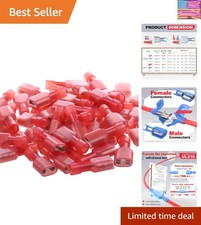 Listed Red Female Spade Connector 22-16 AWG, 100 Pcs Nylon Electrical Crimps ...