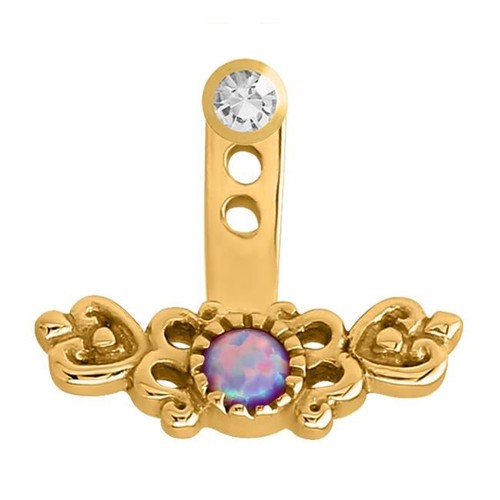 Gold Surgical Steel Purple Opal Stone Ear Jacket Earring Tragus Cartilage Labret - Picture 10 of 15