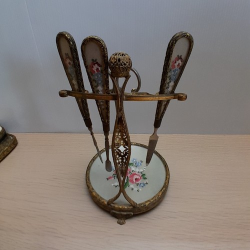 Vintage Vanity Set Filigree Gilt Petit Point Embroidered Dressing Table - Bild 17 von 24