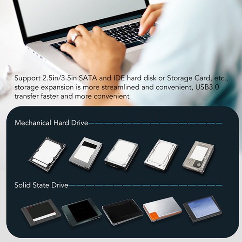 USB 3.0 To IDE Dual Bay External Hard Drive Dock Offline Clone Support 2 FY - Afbeelding 23 van 33