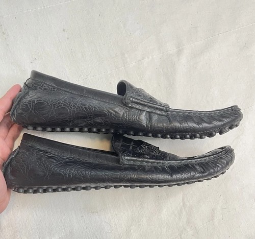 GUCCI Croc Emboss Leather Loafers Driving Shoes Men's Sz 45 US 12 Black - Bild 8 von 9