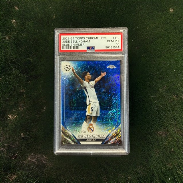 2023-24 Topps Chrome UEFA Real Madrid Jude Bellingham Blue Shimmer /150 PSA 10