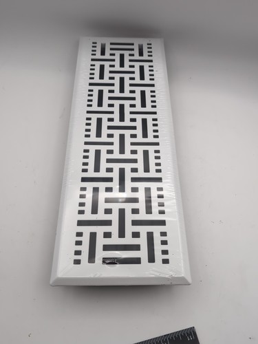 4x14in Decorative Floor Register Vent with Mesh Cover Trap Basketweave White - Picture 7 of 7