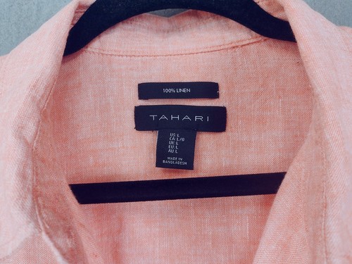 Tahari 100% Linen Duster Coral Pink Long Sleeve Button Front Jacket Large - Picture 6 of 9
