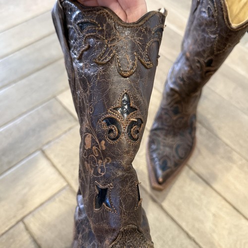 Botas Corral para mujer talla 8 marrón envejecido vaquero occidental punta corta incrustación 70797 - Imagen 17 de 24